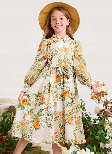 VINTAGE FLORAL LONG SLEEVE DRESS