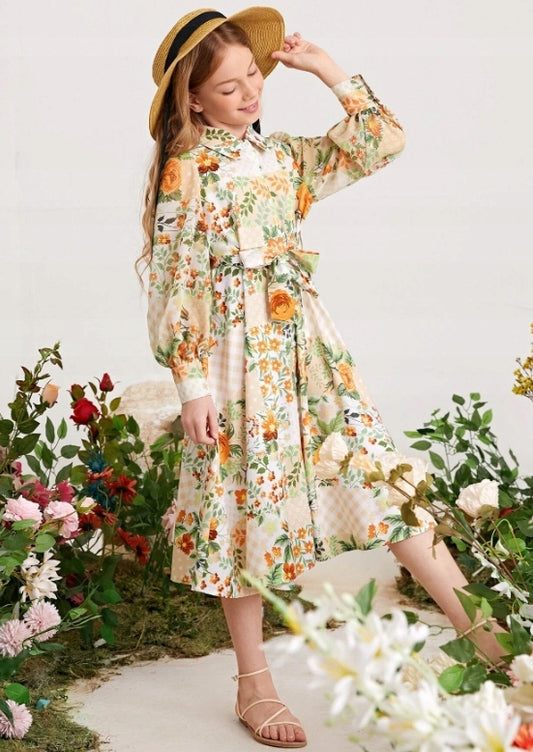VINTAGE FLORAL LONG SLEEVE DRESS