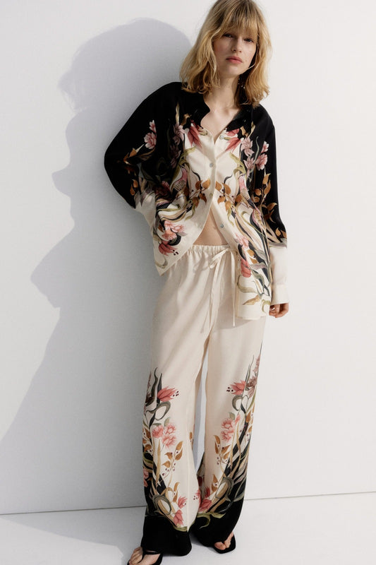 BLACK & CREAM FLORAL CO-ORD SET