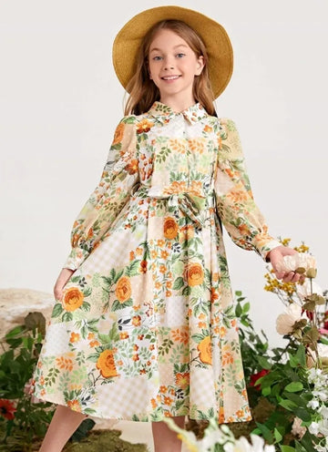 VINTAGE FLORAL LONG SLEEVE DRESS