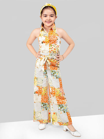 Girls Printed Sleeveless Top & Palazzo Set