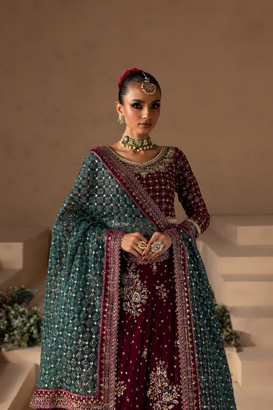 Mehroon-e-Jashn Contrast Bridal Lehenga Choli