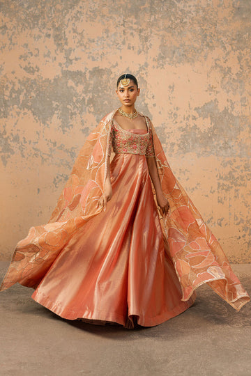 Aftab-e-Gul Peach Shimmer Lehenga Choli