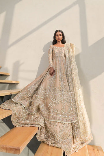 Roshan Ara Beige Gold Heavy Bridal Peshwas